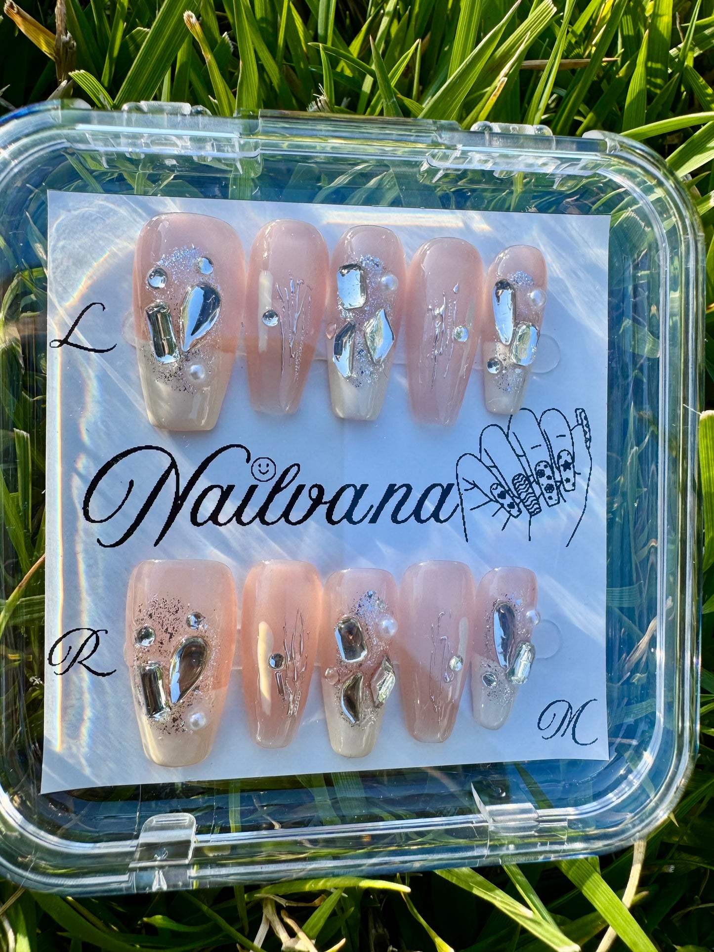 Light Pink with Off White Tips with Crystals