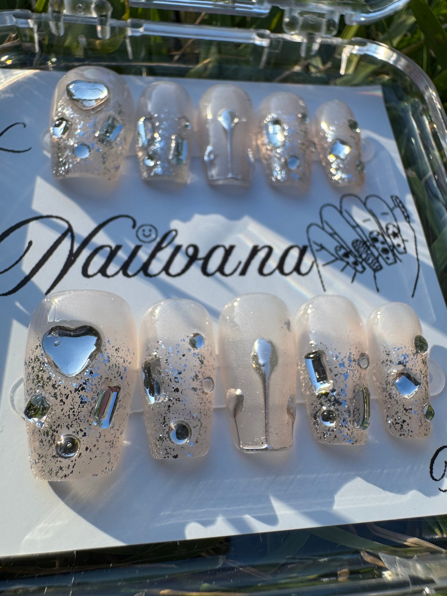 White Glittering with Silver Heart