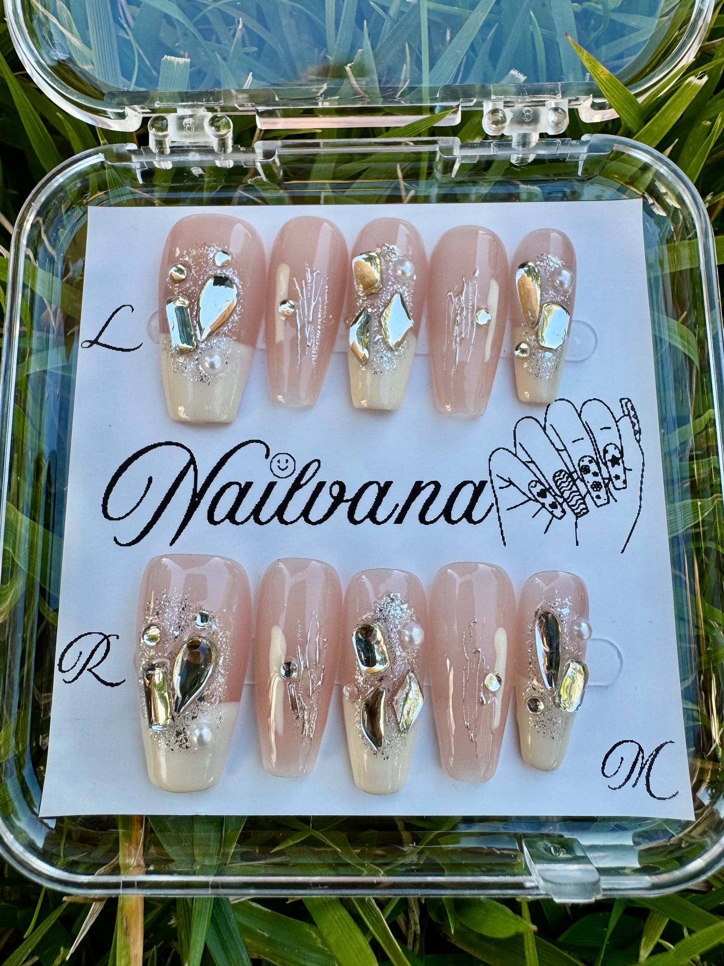 Light Pink with Off White Tips with Crystals