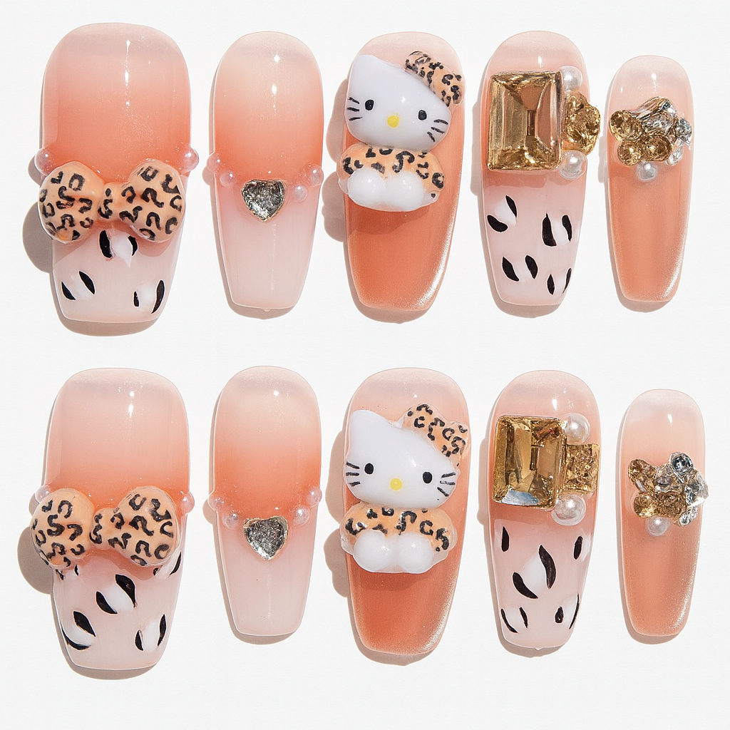 Cute Pink Hello Kitty with Leopard Bow