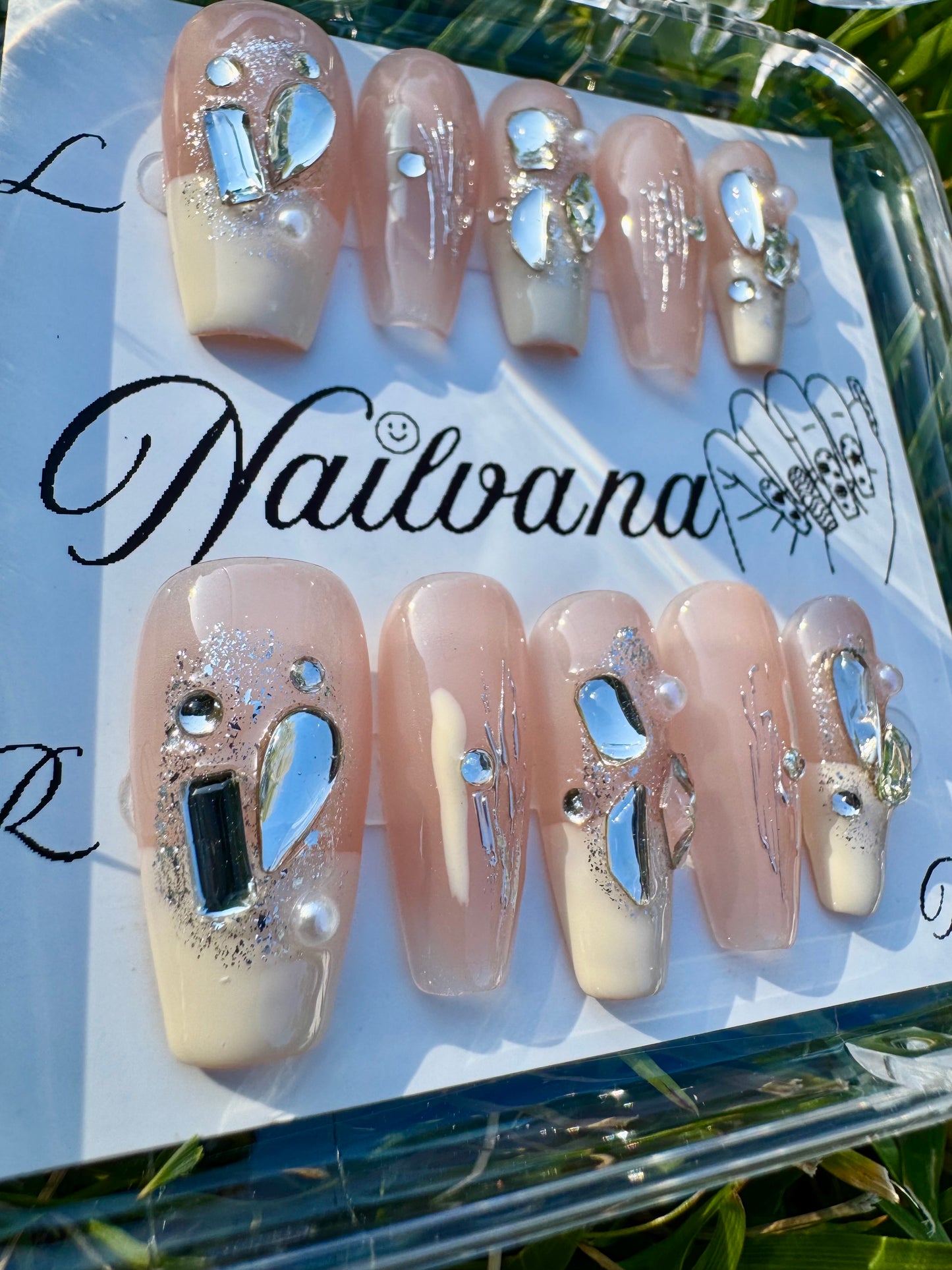 Light Pink with Off White Tips with Crystals