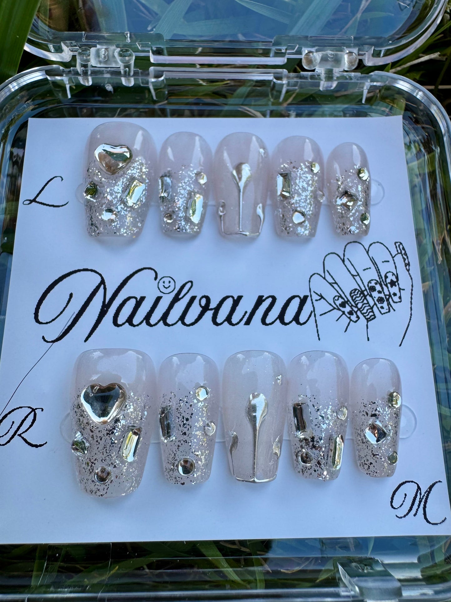 White Glittering with Silver Heart
