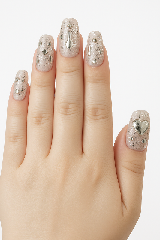 White Glittering with Silver Heart