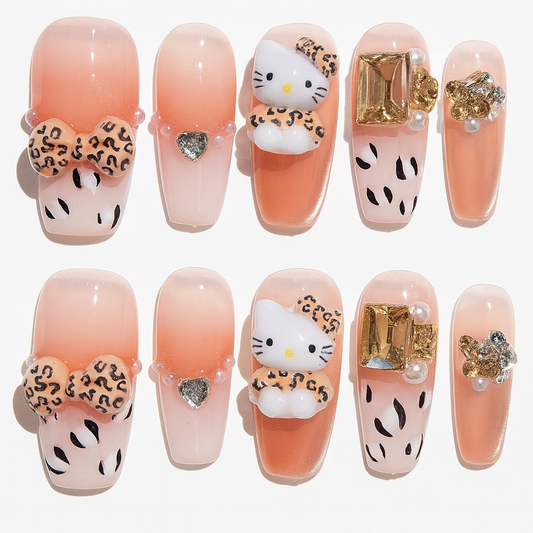 Cute Pink Hello Kitty with Leopard Bow