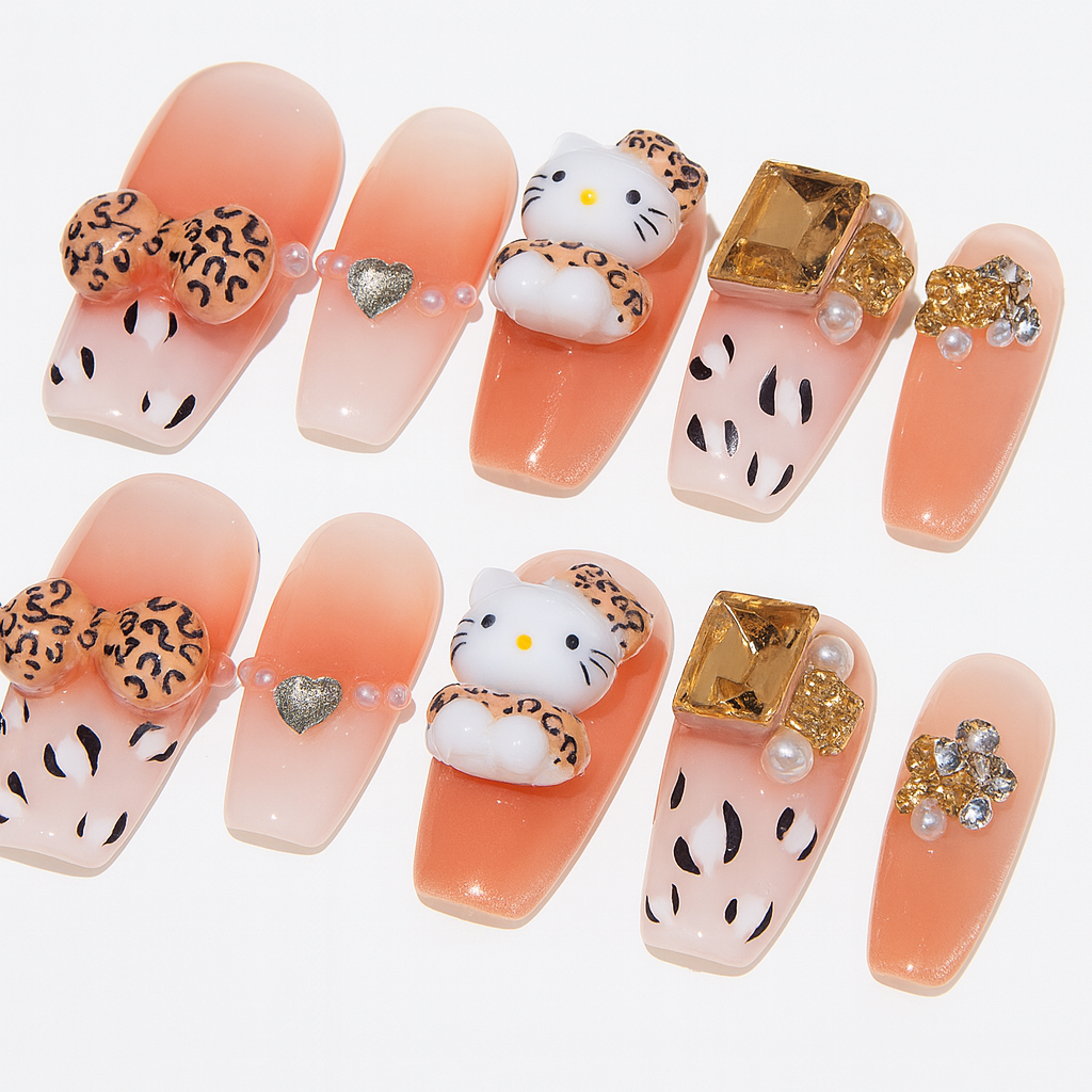 Cute Pink Hello Kitty with Leopard Bow