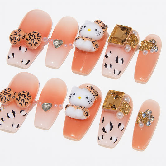 Cute Pink Hello Kitty with Leopard Bow